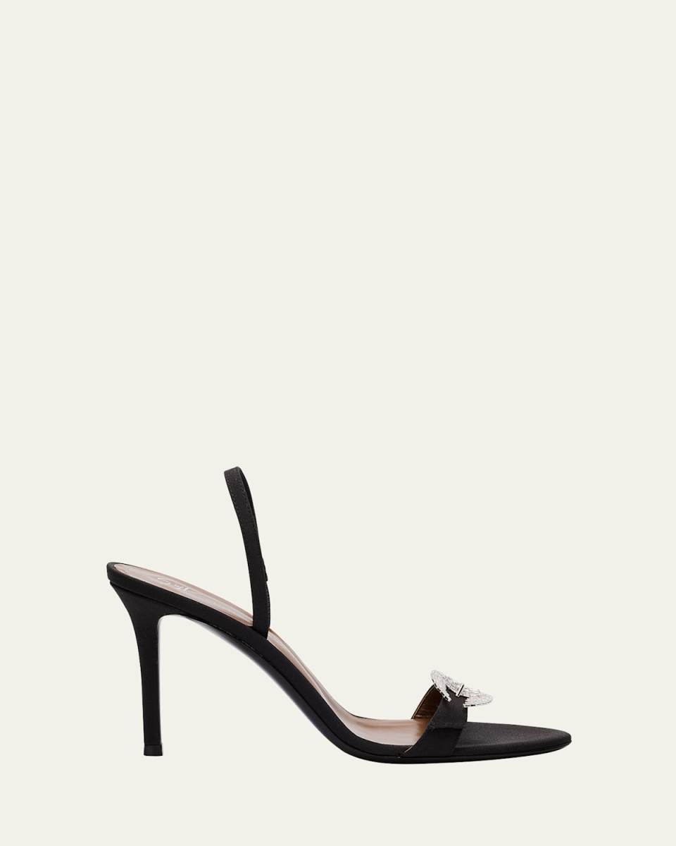 Marielena Silk Crystal-Buckle Slingback Sandals